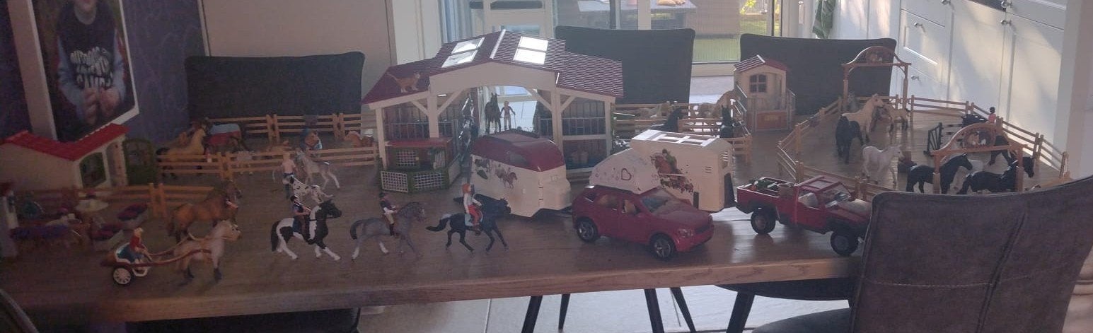 Grote set Schleich paarden, manege, stal en auto met aanhang, Ophalen, Zo goed als nieuw