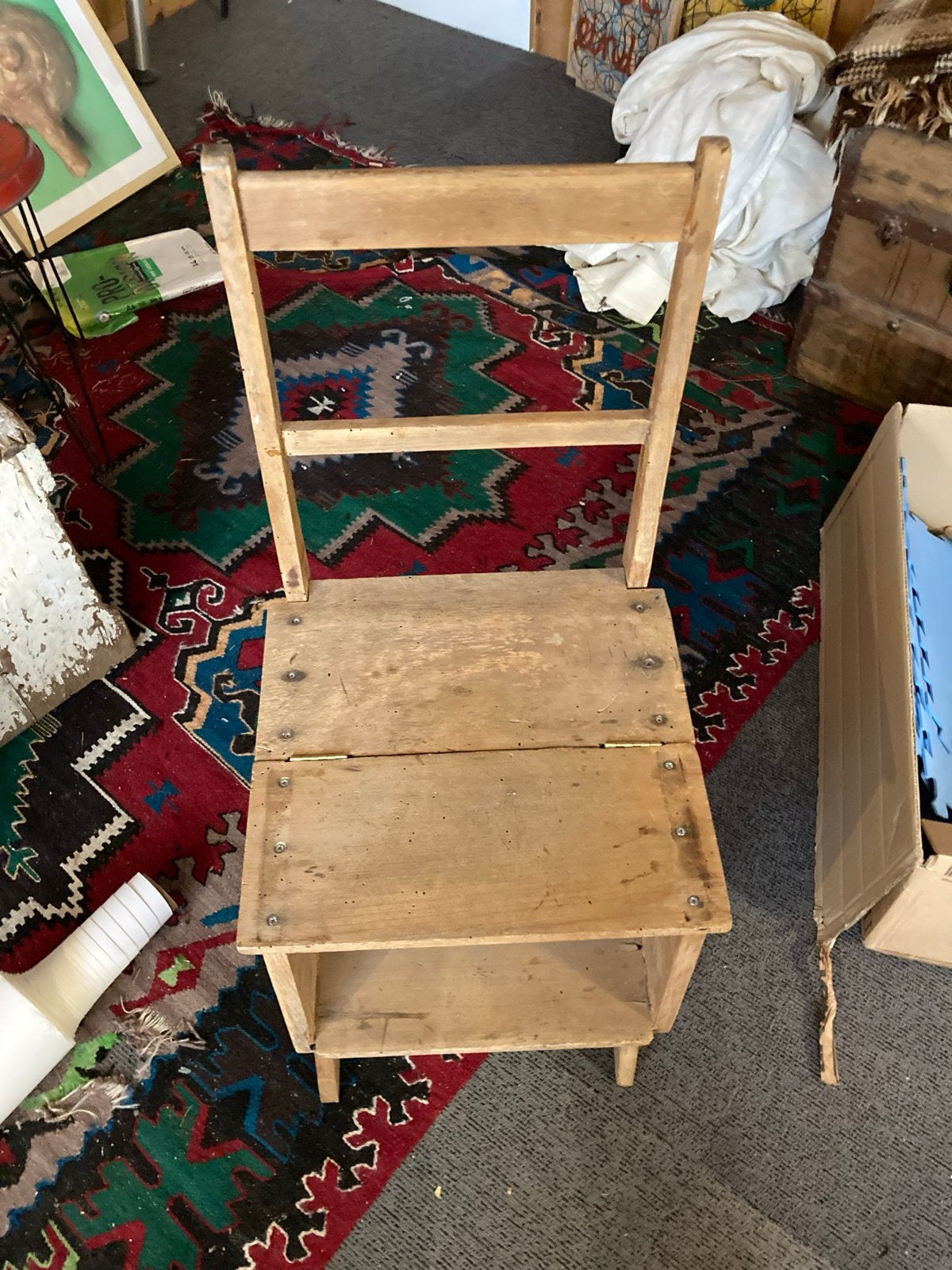 Vintage Houten Trapstoel / Bibliotheekstoel (2-in-1), Ophalen