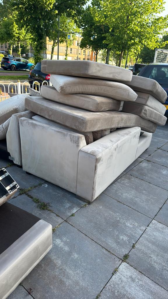 Bankstel hoekbank lounge, Ophalen, 100 tot 125 cm, 300 cm of meer, Zo goed als nieuw