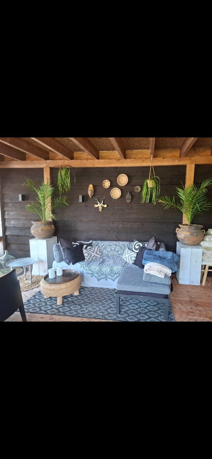 Loungebank, grijs/zwart met veel Sierkussen, Kwantum, Tuin en Terras, Tuinsets en Loungesets, Ophalen