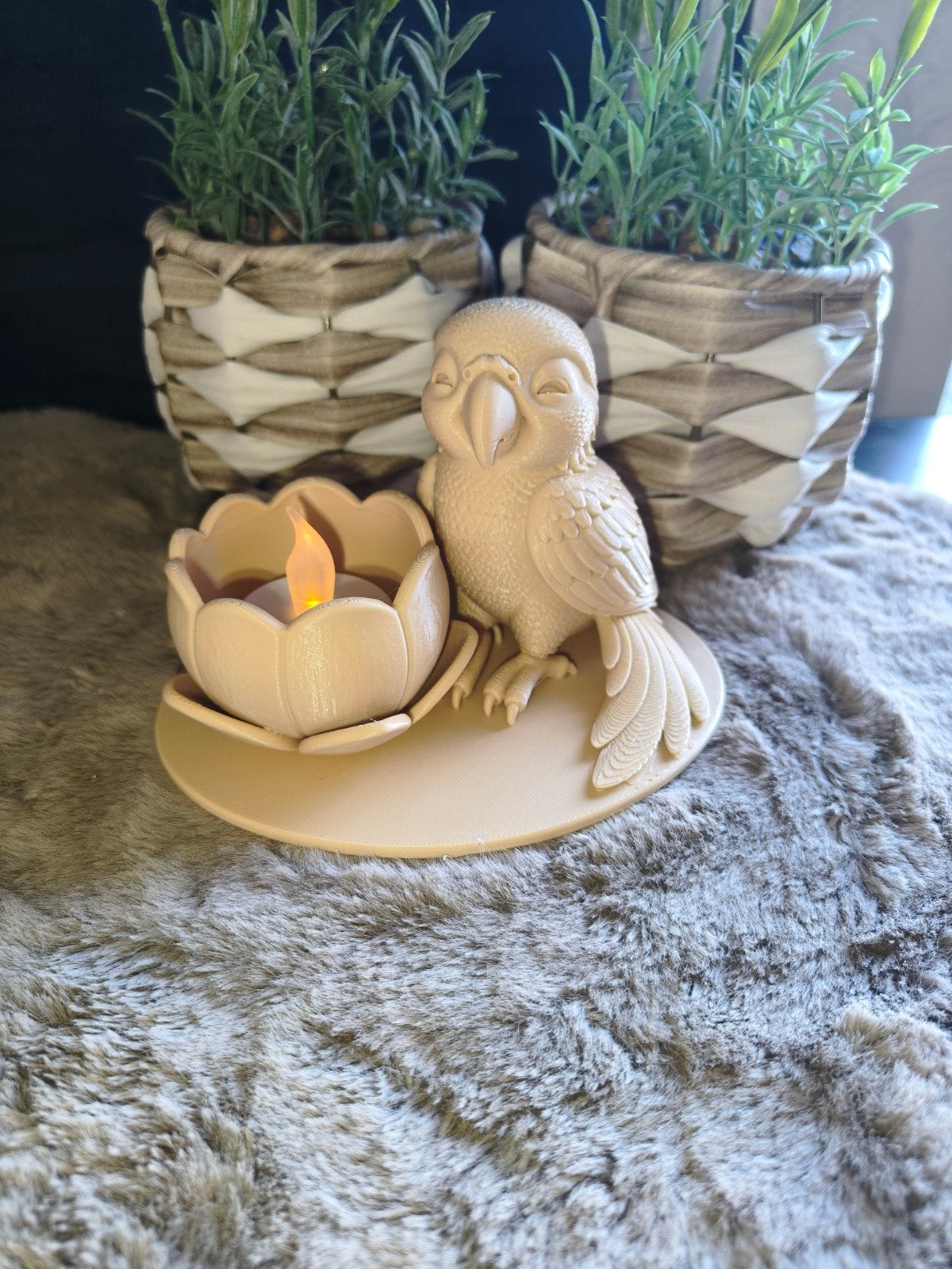Waxinelichthouder vogel met LED lampje, Huis en Inrichting, Woonaccessoires | Overige, Beige, Overige stijlen, Nieuw, Kunststof
