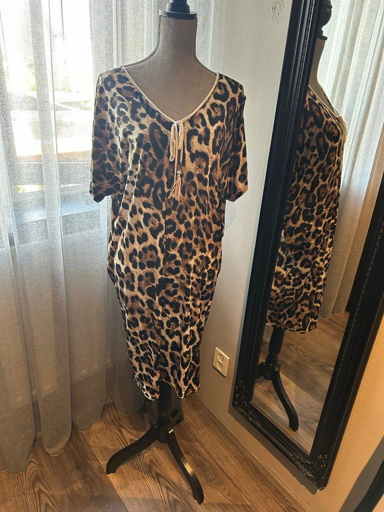 Panterjurk met kraaltjes - Leuk voor de zomer!, Kleding | Dames, Ophalen, Bruin, Maat 42/44 (L), Gedragen