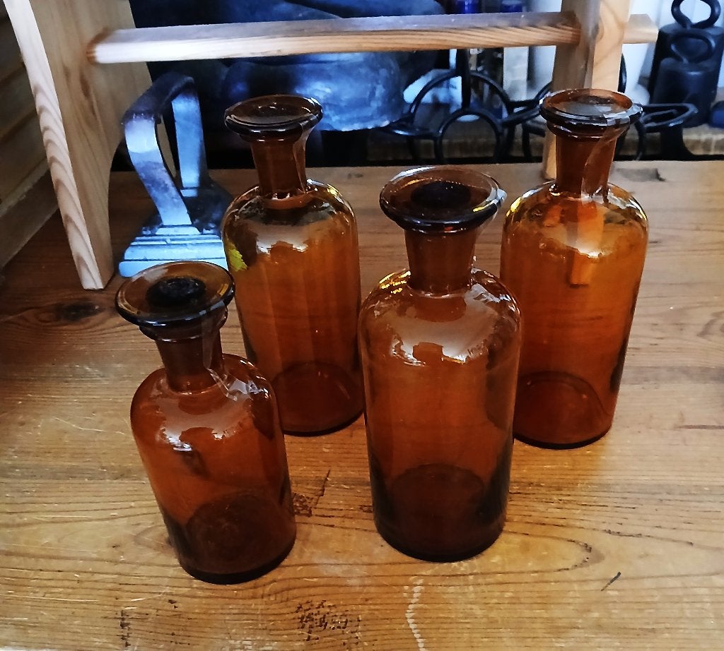 Oude apothekersflesjes 4 stuks, Ophalen of Verzenden