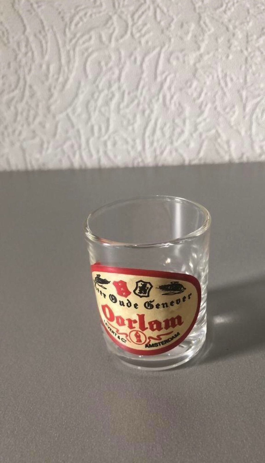 Vintage oorlam oude jenever shot  glasje x 1, Ophalen of Verzenden, Zo goed als nieuw, Borrel- of Shotglas