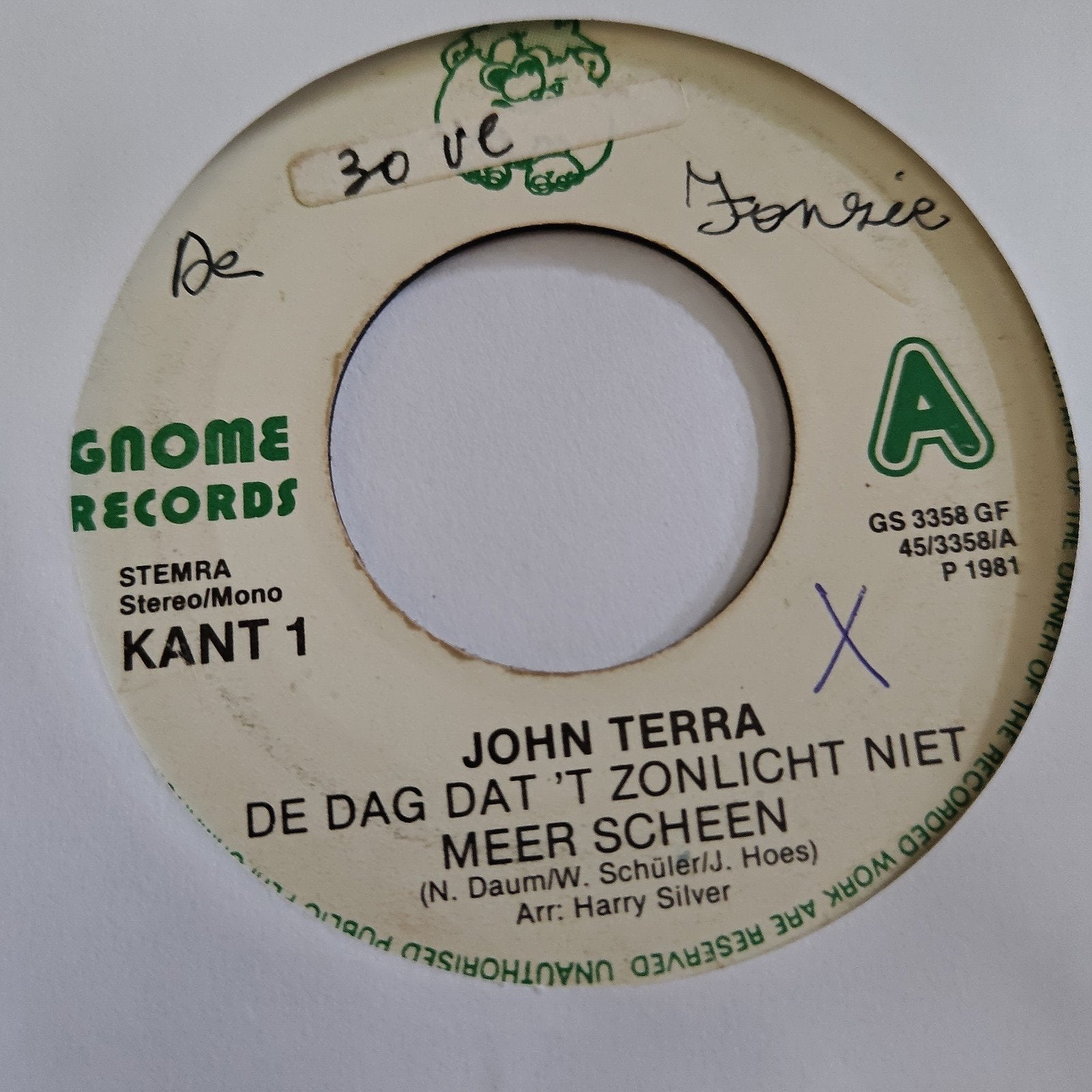 John Terra - De Dag Dat 't Zonlicht Niet Meer Scheen (1981), Gebruikt, 7 inch, Ophalen of Verzenden, EP