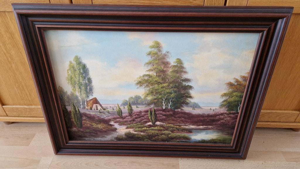 prachtig oud schilderij heide landschap op doek, Ophalen of Verzenden