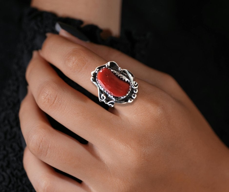 Prachtige zilveren oude NAVAJO koraal ring M19,5/20!, Gebruikt, Verzenden, 19 tot 20, X