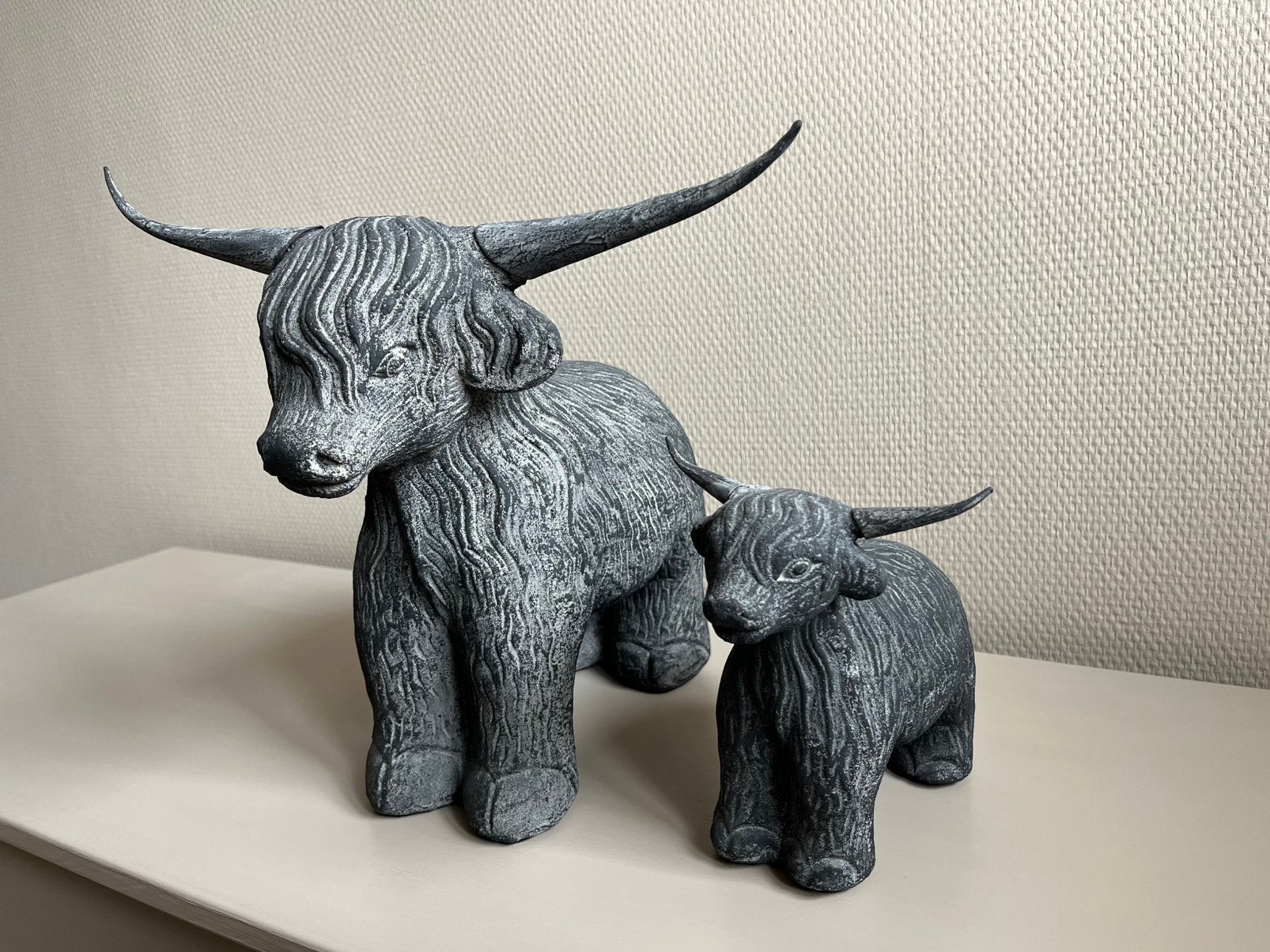 Decoratie Stenen Schotse Hooglanders - 2 Stuks, Ophalen, Nieuw, Landelijk, Grijs