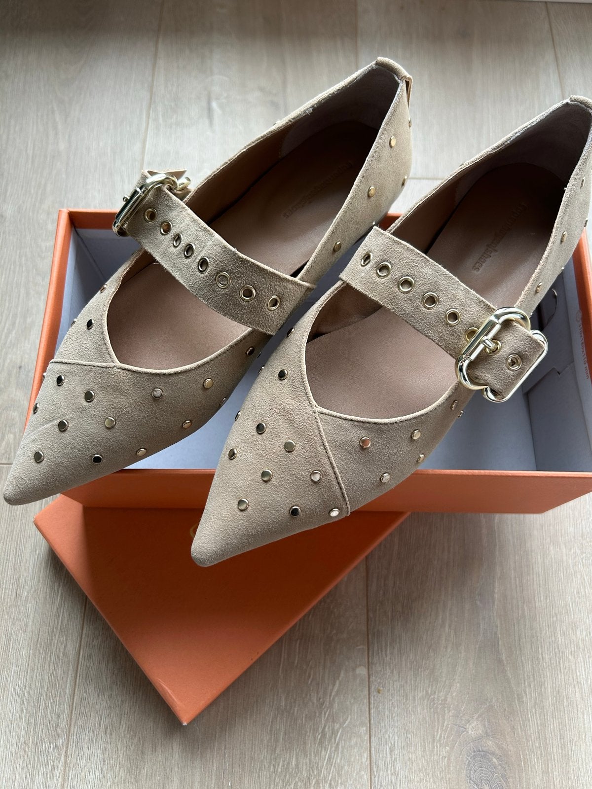 Copenhagen Shoes Ballerina's met studs - Zo goed als nieuw, Ophalen, Zo goed als nieuw, Beige, Ballerina's