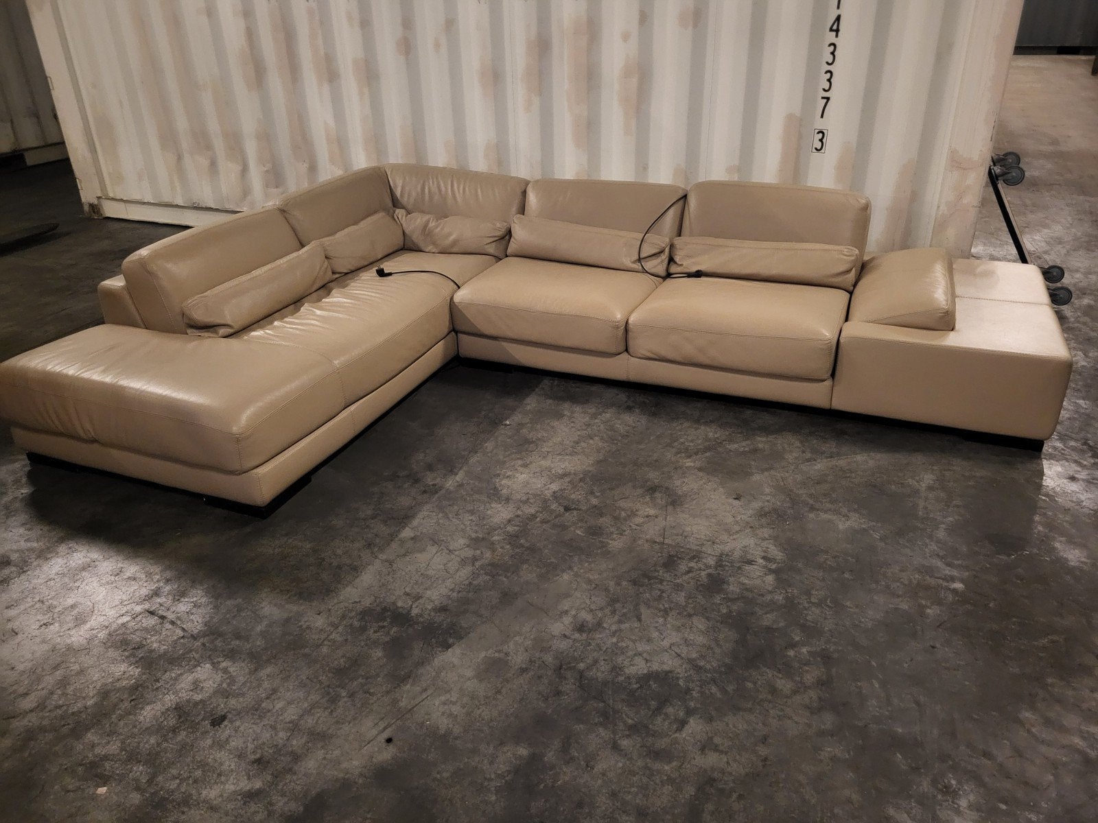 Roche Bobois Hoekbank - Beige Leer, Gebruikt, Hoekbank, 300 cm of meer, Leer