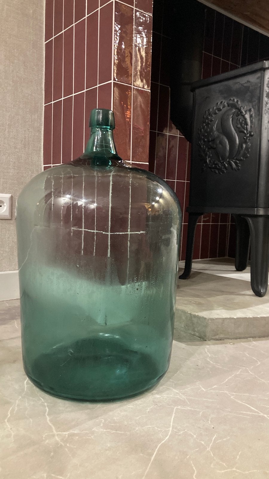 Mooie grote blauwgroene mandfles, Ophalen, 32 cm, Zo goed als nieuw, Geschikt voor buiten