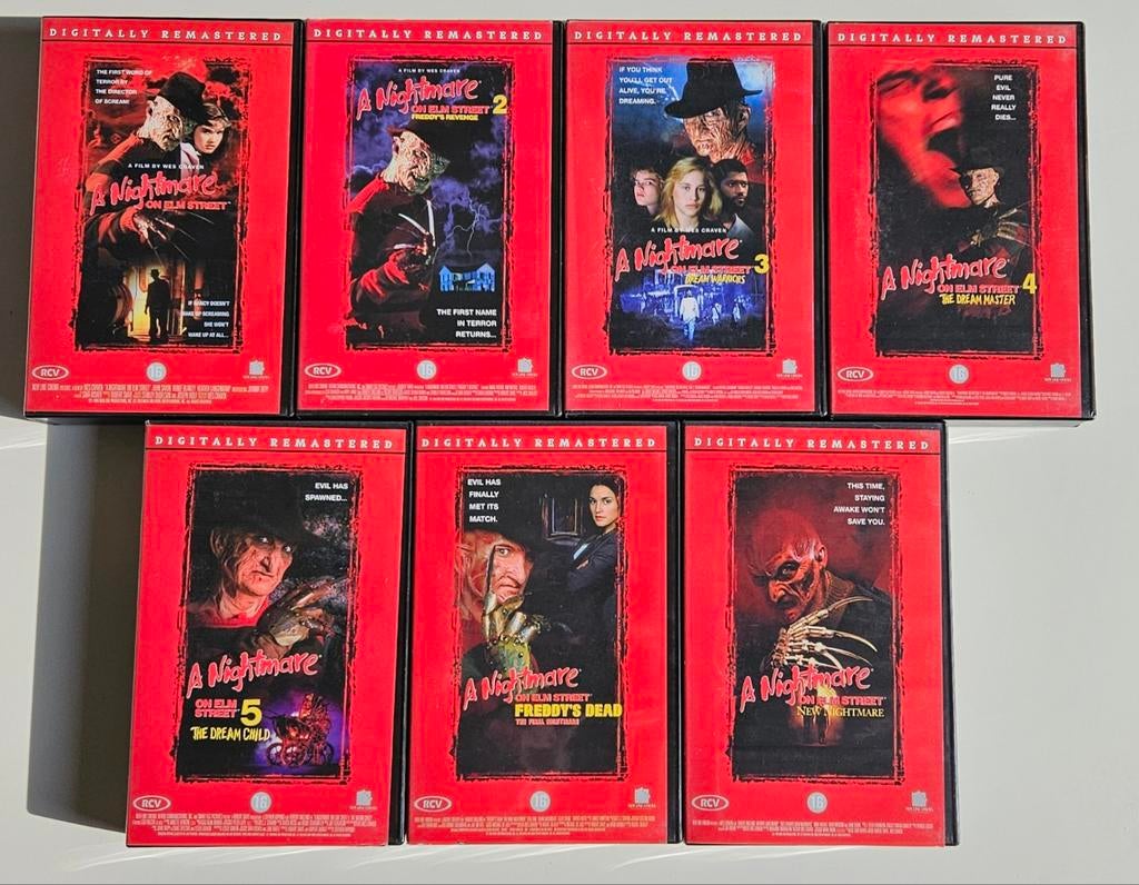 7 VHS-set A Nightmare on Elm Street (Deel 1-7), RCV, Cd's en Dvd's, VHS | Film, Vanaf 16 jaar, Ophalen of Verzenden, Zo goed als nieuw