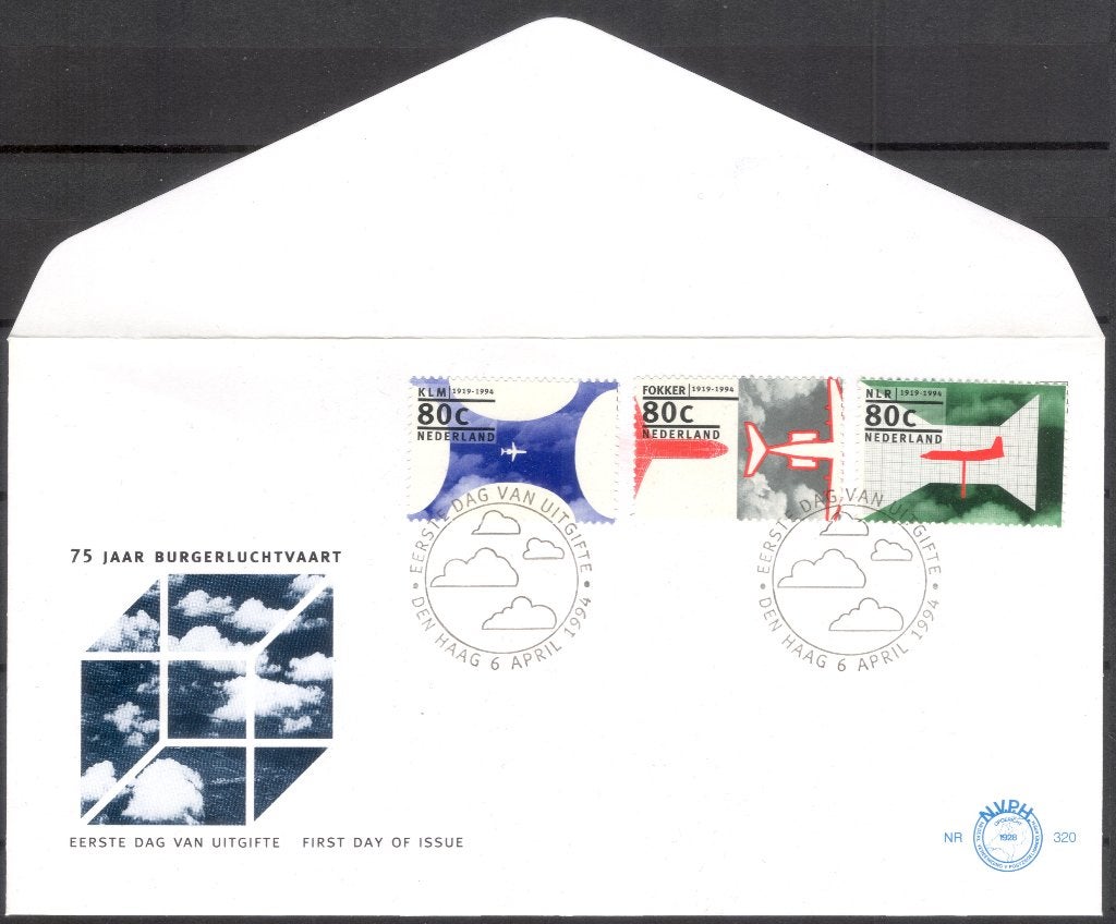 E320 - 75 jaar burgerluchtvaart - KLM - Fokker - NLR, Verzenden, Onbeschreven, Nederland