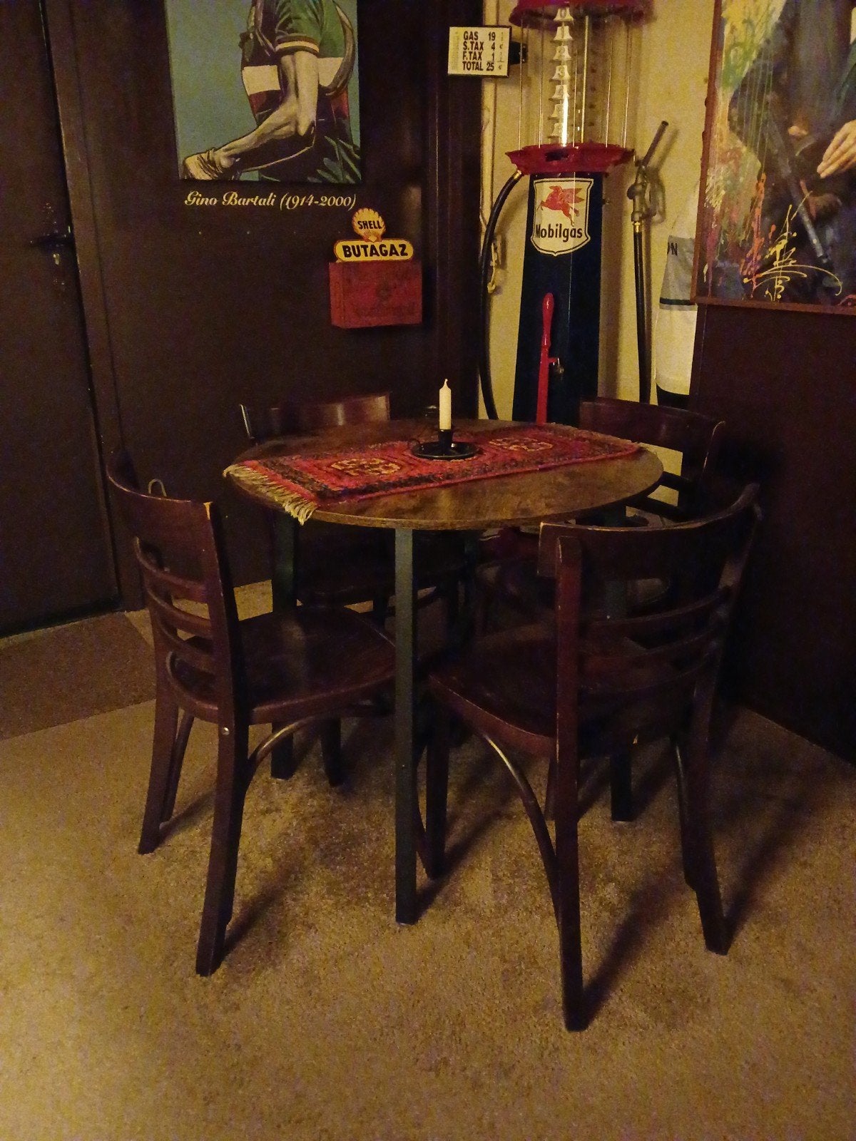 Vintage ronde eettafel met 4 cafe stoelen, Gebruikt, 50 tot 100 cm, Vintage, Klassiek, Retro, Rond