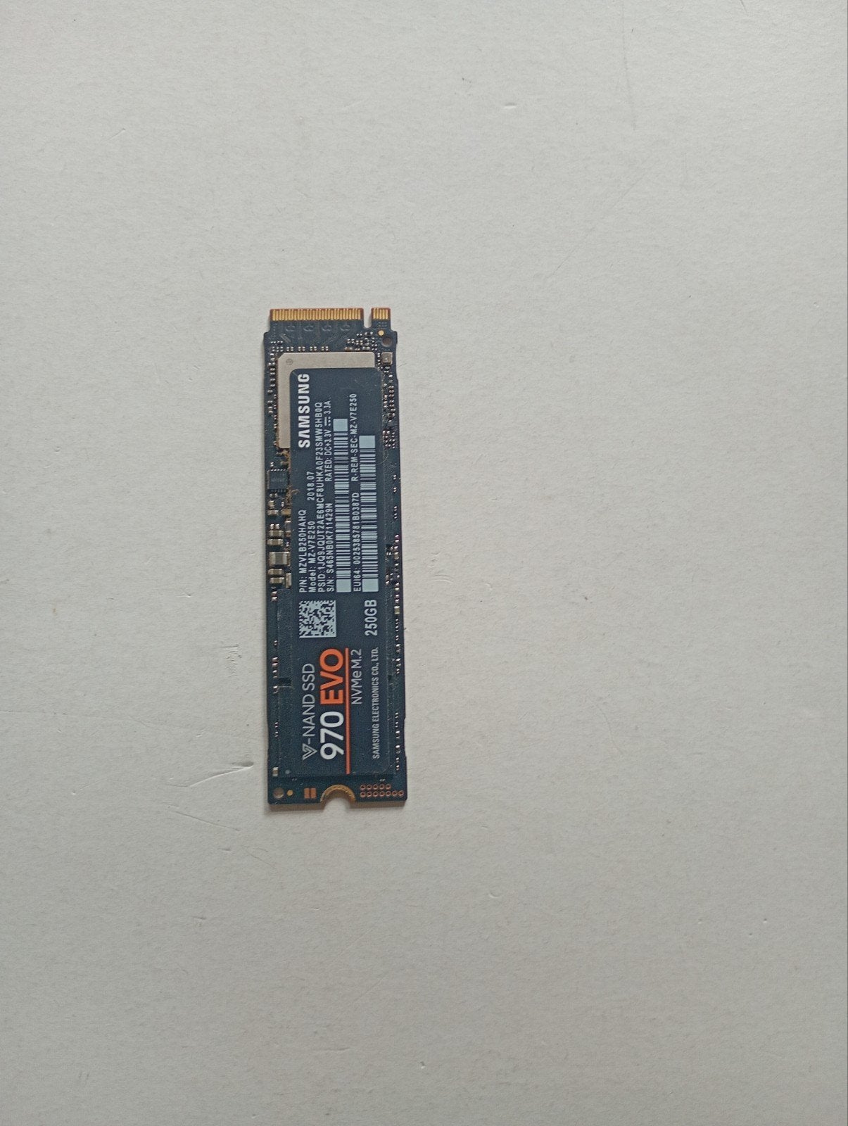 Samsung SSD 970 EVO 250GB NVMe M.2 - Werkt goed!, Computers en Software, Harde schijven, Intern, Gebruikt, Server, Ophalen of Verzenden