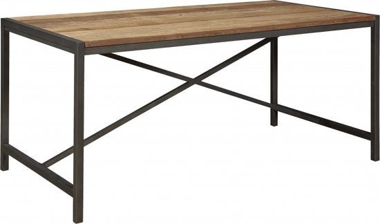 Robuuste velp eettafel met houten blad en metalen onderstel, Huis en Inrichting, Ophalen, Gebruikt, 50 tot 100 cm, 150 tot 200 cm