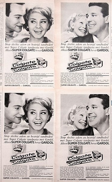 80+ vintage reclames Colgate tandpasta 35-66 tandaarts, Ophalen of Verzenden, Gebruikt, Overige typen
