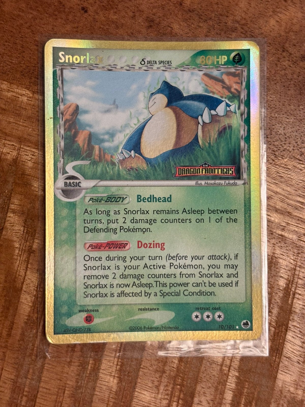 Snorlax reverse holo stamped EX dragon frontiers 10/101, Ophalen of Verzenden, Zo goed als nieuw, Losse kaart, Foil