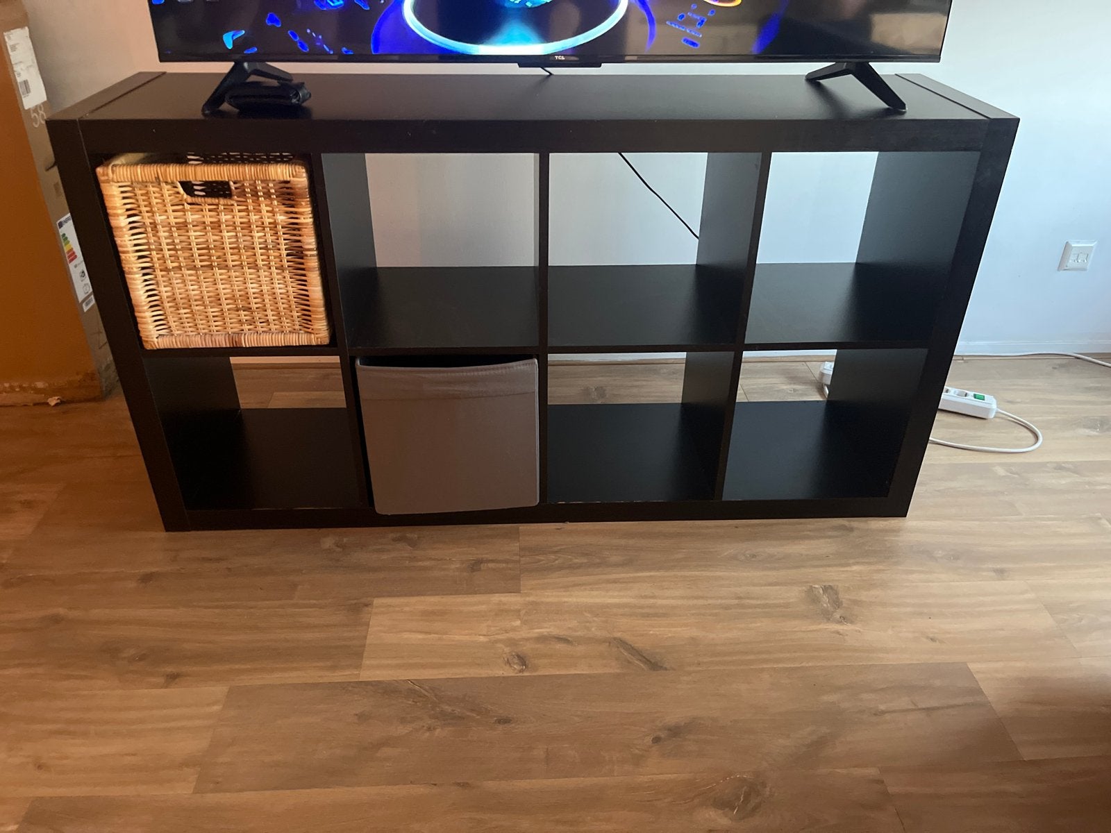 Zwart IKEA Kallax vakkenkast met beschadiging, Ophalen, Met plank(en), Gebruikt, 100 tot 150 cm