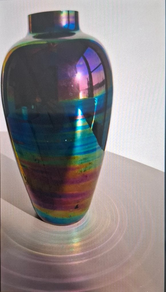 Eisch Germany design vaas–Iriserend studioglas, Gebruikt, Meerkleurig, Ophalen of Verzenden, Glas