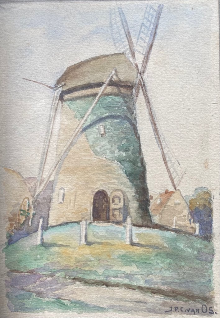 Schilderij Molen van J. P. C. van Os (1869-1944), Ophalen, Tekening, Aquarel, Gesigneerd