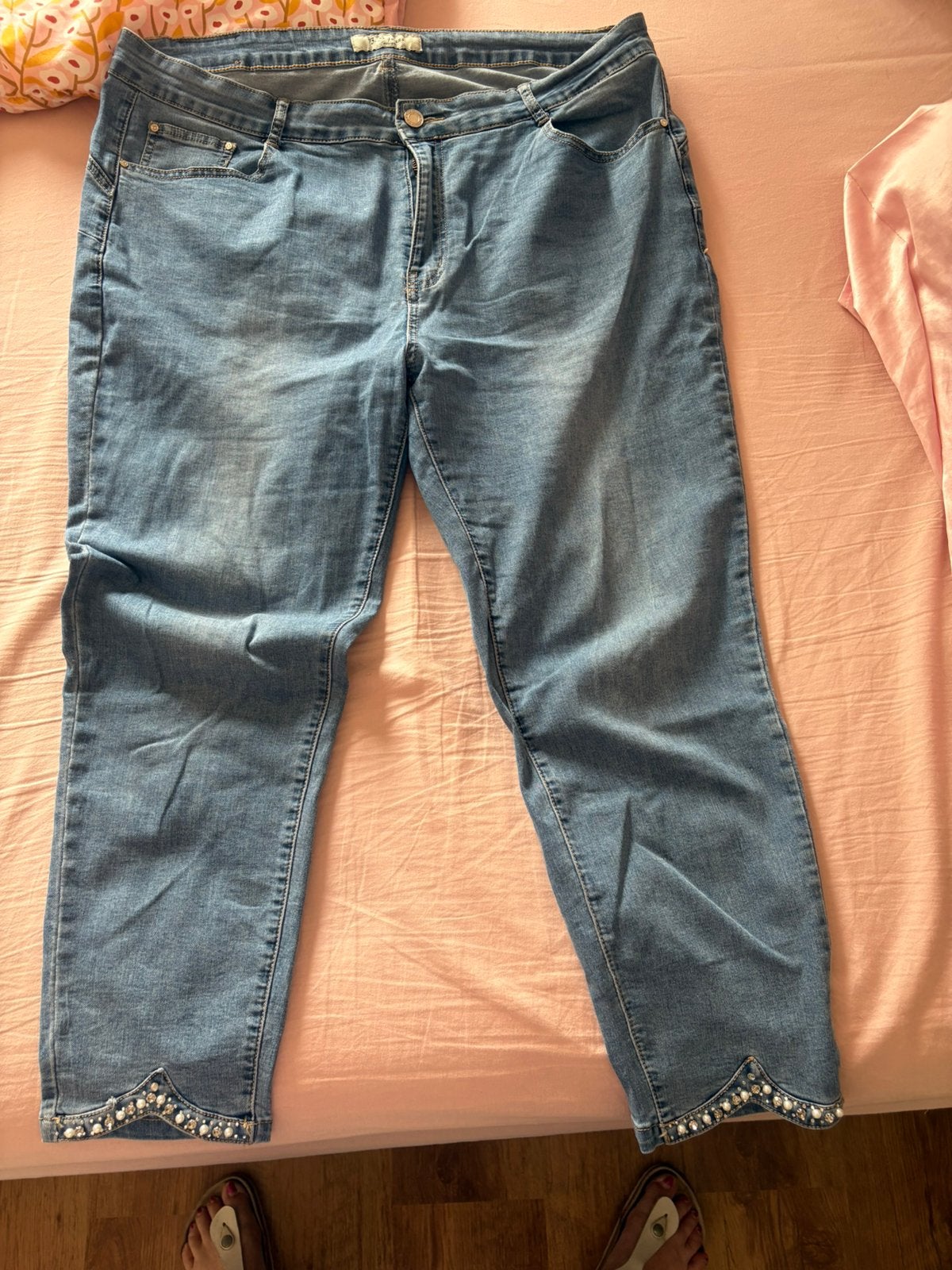 Izgs jeans met parels en steentjes, Ophalen of Verzenden, Zo goed als nieuw, Blauw, Overige jeansmaten