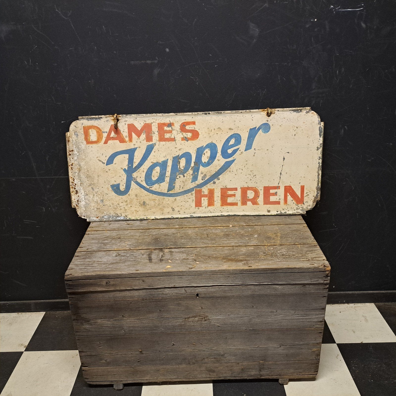 Dames & Heren kapper reclamebord Patina, Ophalen, Gebruikt, Reclamebord