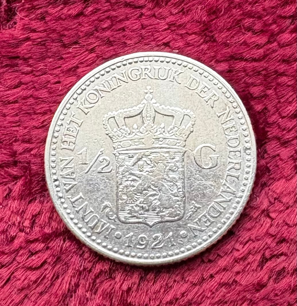 Zilveren ½ Gulden Koningin Wilhelmina 1921, ½ gulden, Zilver, Ophalen of Verzenden, Koningin Wilhelmina
