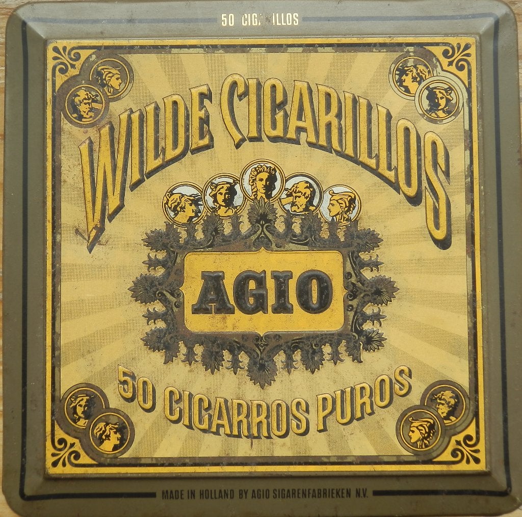 Leeg blikje van agio wilde cigarillo's ( 50 cigarros puros ), Verzamelen, Blikken, Ophalen of Verzenden, Gebruikt, Koek(jes)