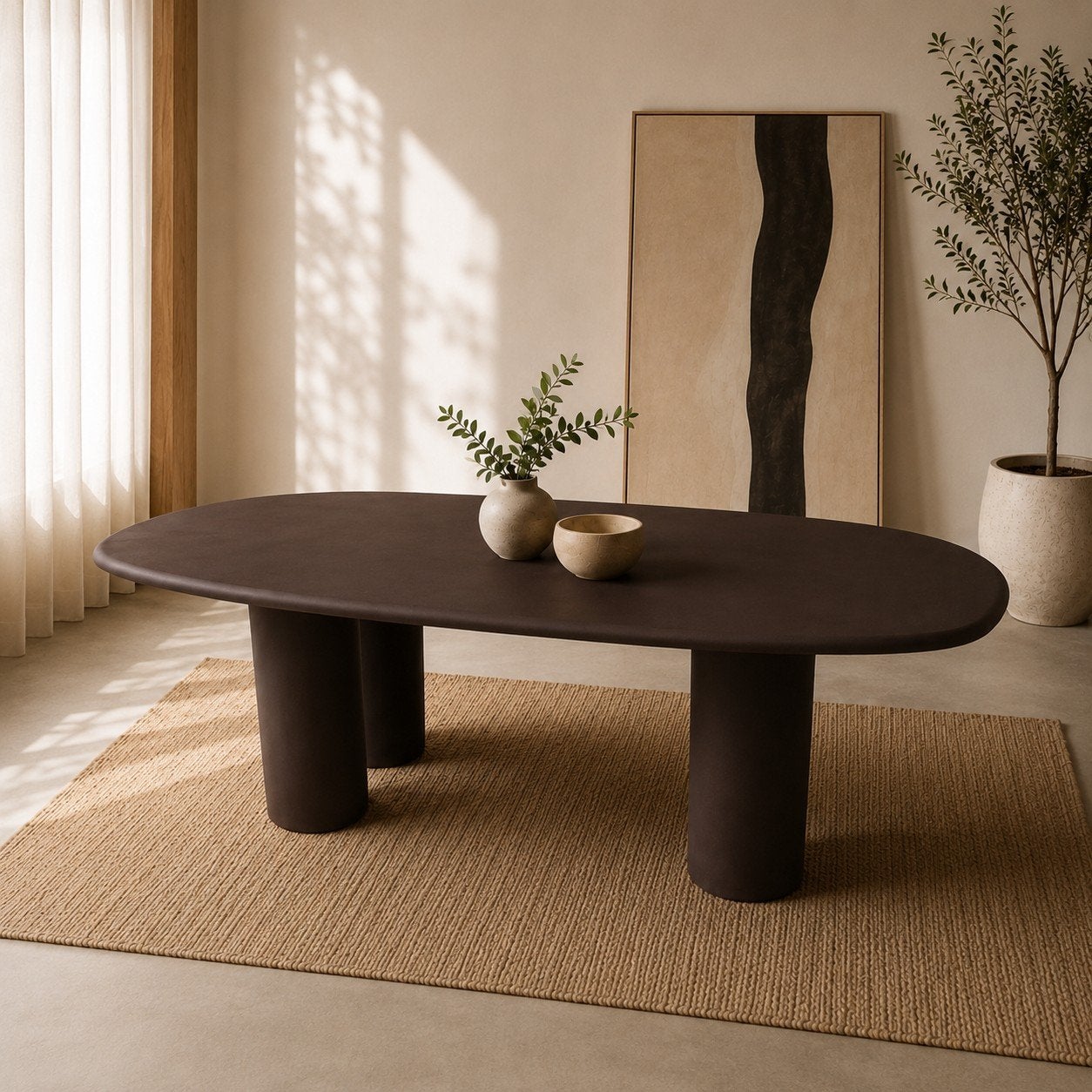 Organische eettafel diepbruin leefbeton | -50% | Bogard, Huis en Inrichting, Tafels | Eettafels, Ophalen, Overige materialen, 100 tot 150 cm