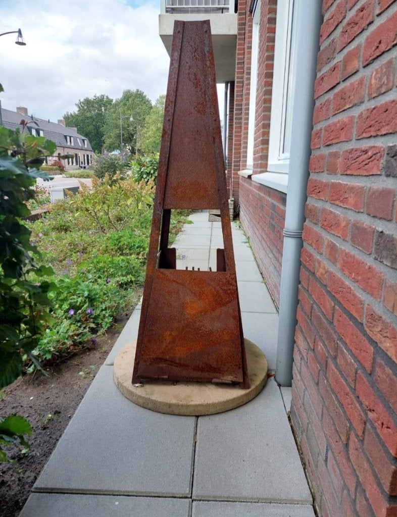 Zware buiten haard / terras haard houtblokken piramide, Ophalen, Gebruikt, Vrijstaande haard, Houthaard