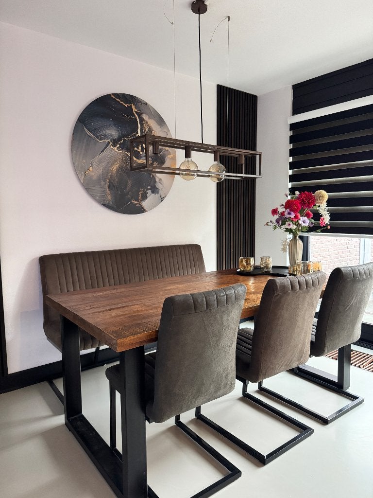 Complete Eetkamer & Woonkamer Set - Mangohout & Taupe, Ophalen, Gebruikt, Modern, Industrieel, Minder dan 4 stoelen