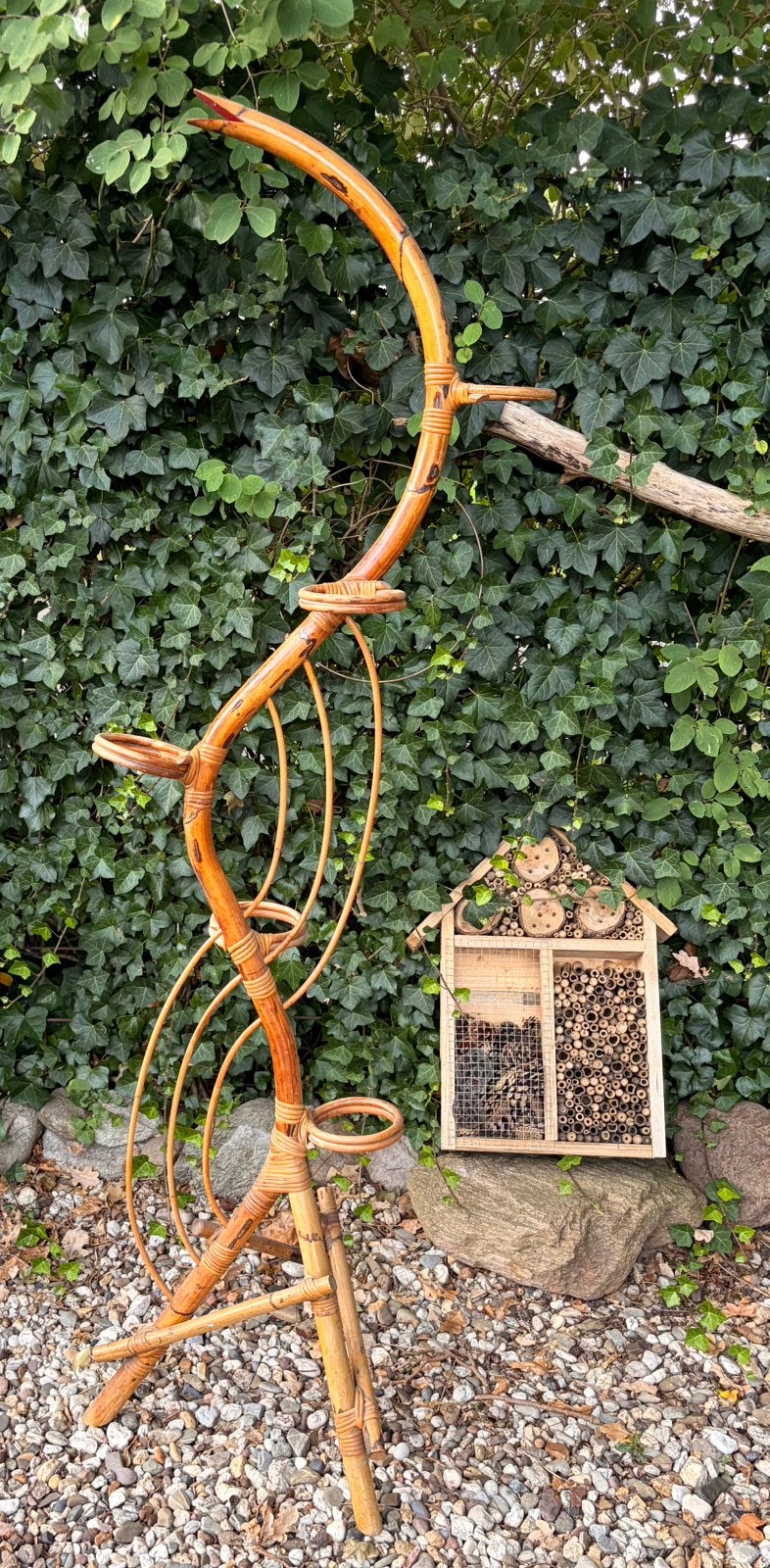 Vintage plantenstandaard van rotan en bamboe, Ophalen, Huis en Inrichting