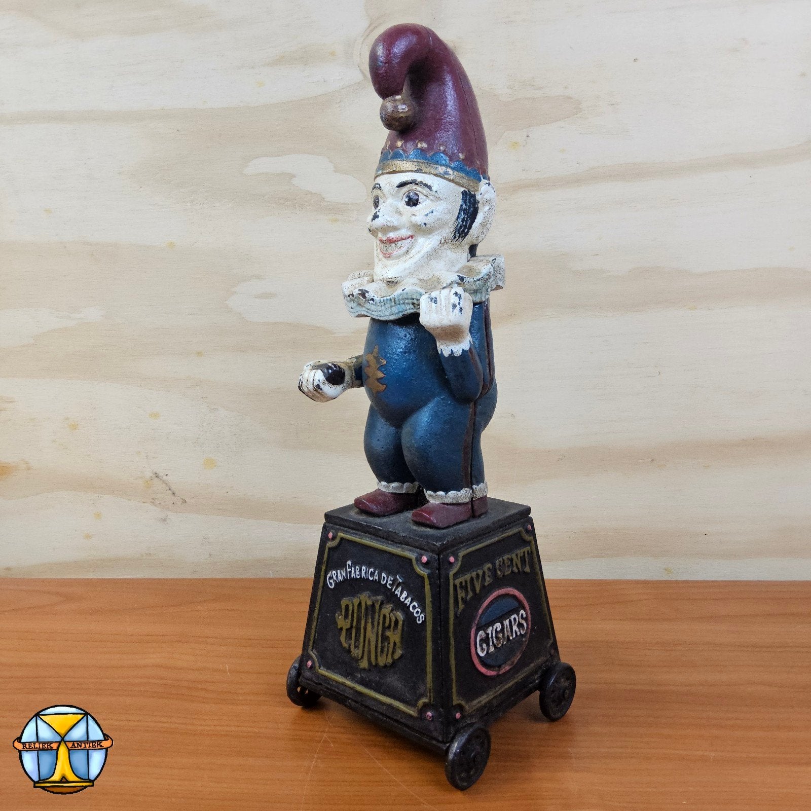 Antieke reproductie Clown / Chester gietijzeren spaarpot, ., Ophalen of Verzenden, Metaal of Blik, .