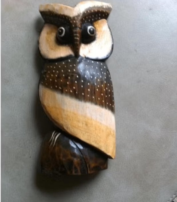 Design beeldje uil bruin hout massief H25 Br13cm, Ophalen of Verzenden, Zo goed als nieuw, Dier