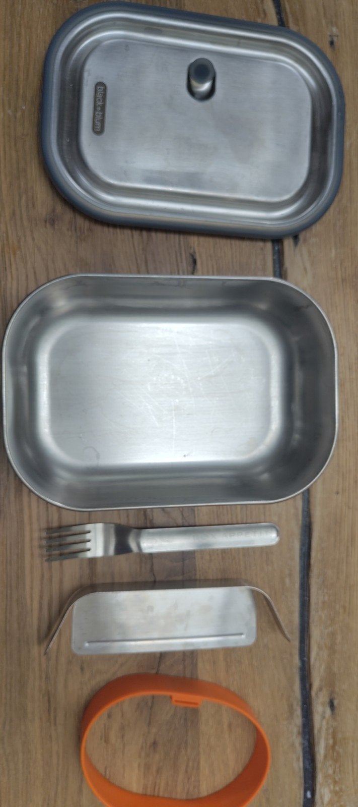 Black+blum RVS Lunchbox met vork en band, Broodtrommel, Ophalen of Verzenden, Zo goed als nieuw, Metaal