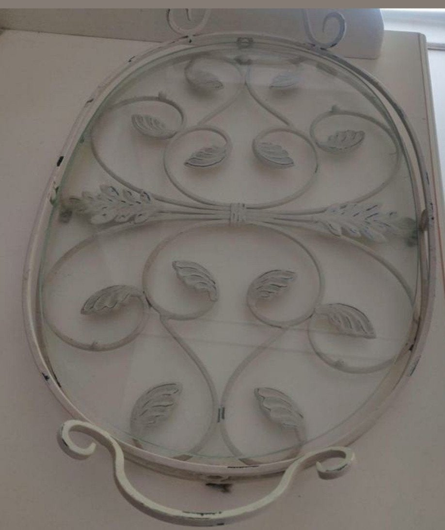 Brocante dienblad met glasplaat, Huis en Inrichting, Woonaccessoires | Dienbladen, Ophalen