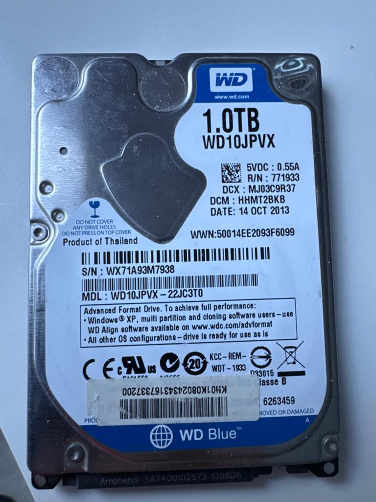 WD Blue 1TB HDD - Interne harde schijf voor laptop/desktop, Computers en Software, Harde schijven, Intern, Gebruikt, Server, Ophalen of Verzenden