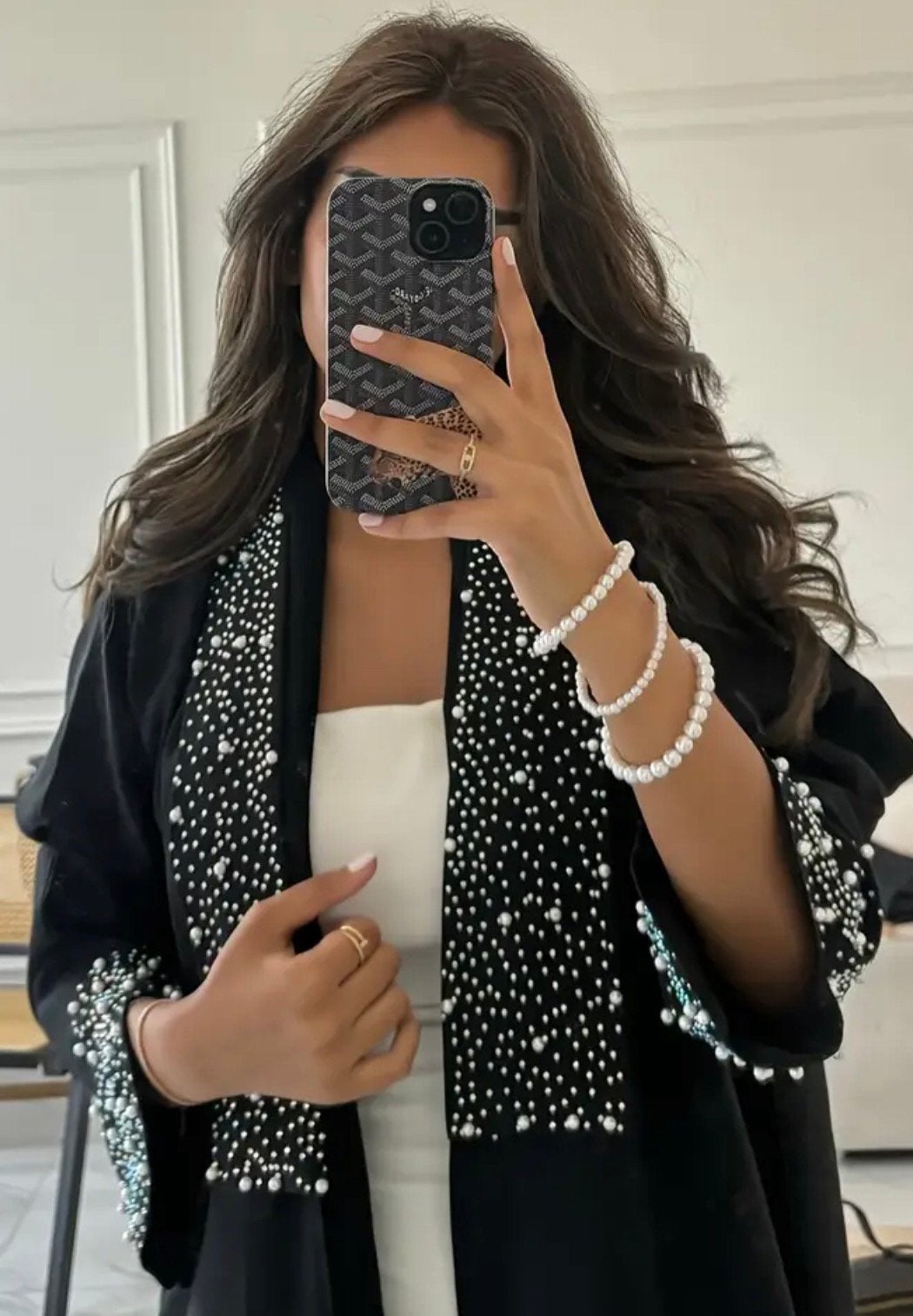 Zwarte luxe Midden-Oosterse Abaya Parel & Kristal Detailing, Ophalen of Verzenden, Zo goed als nieuw, Zwart, Onder de knie