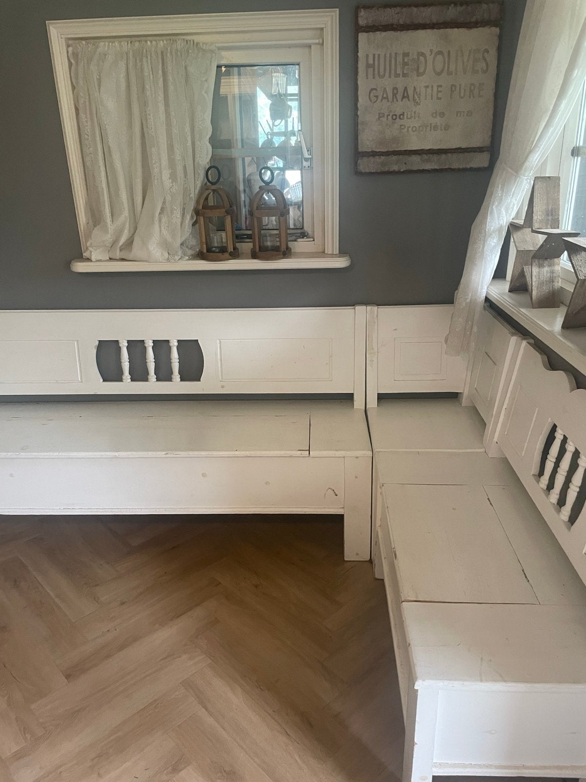Mooie houten hoekbank met opbergruimte, Huis en Inrichting, Ophalen, Gebruikt, Hout