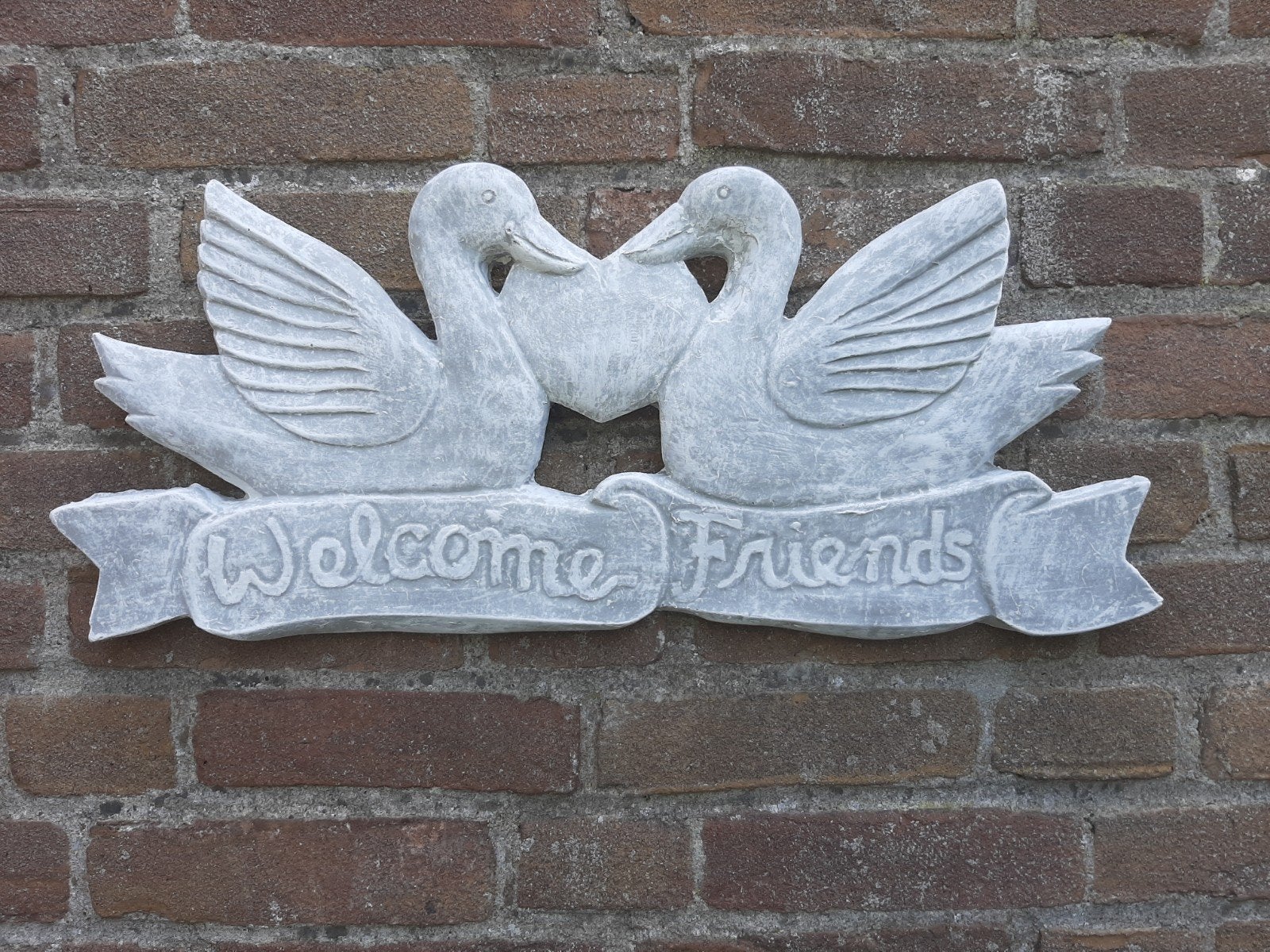 Welkombord zwanen wanddecoratie betonnen beeld tuinbeeld, Ophalen of Verzenden