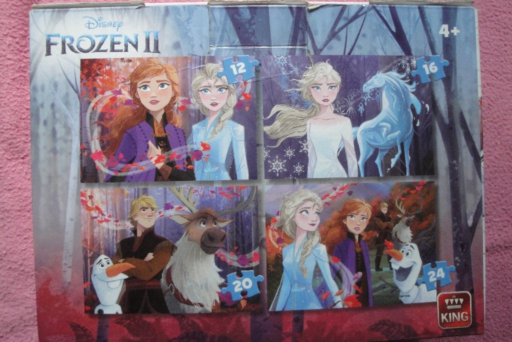 KING DISNEY  FROZEN II KINDERPUZZLES 4x voor 1,95euro., Ophalen of Verzenden, Minder dan 500 stukjes, Zo goed als nieuw, Legpuzzel