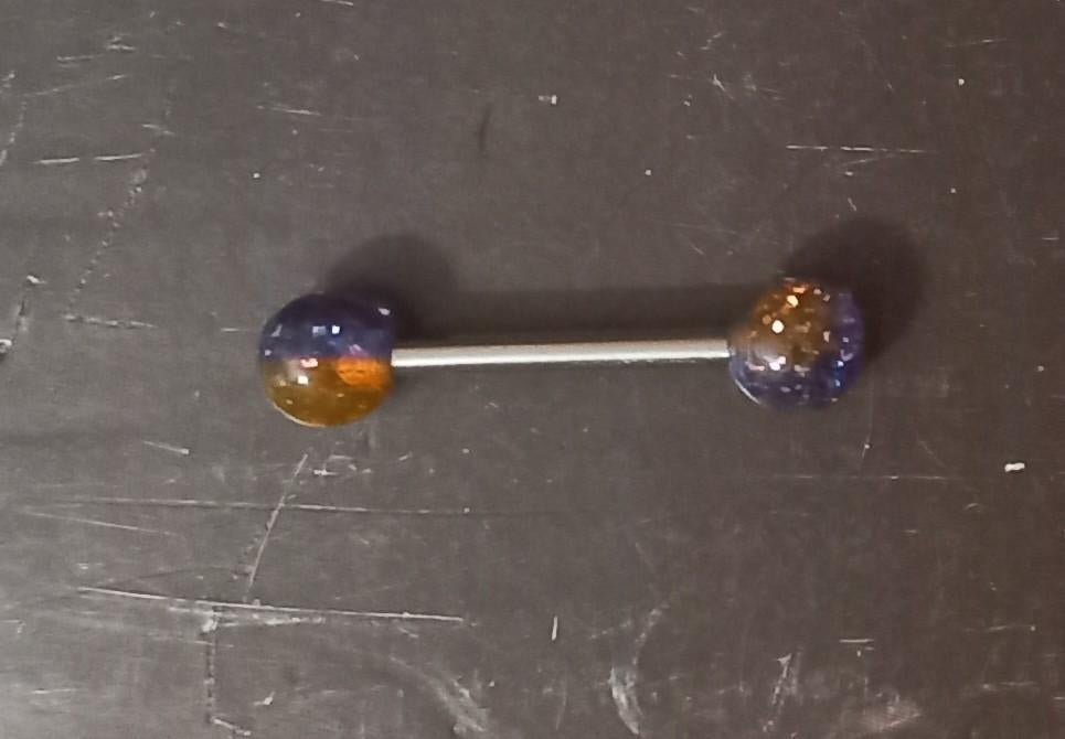 Chirurgisch stalen tongpiercing met glitterballetjes, Ophalen of Verzenden, Nieuw, Staal, Tongpiercing