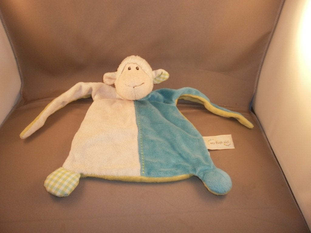 nici schaap/lammetje doek blauw/groen/crème en 1 geruite oor, NICI, Overige typen, Ophalen of Verzenden, Zo goed als nieuw