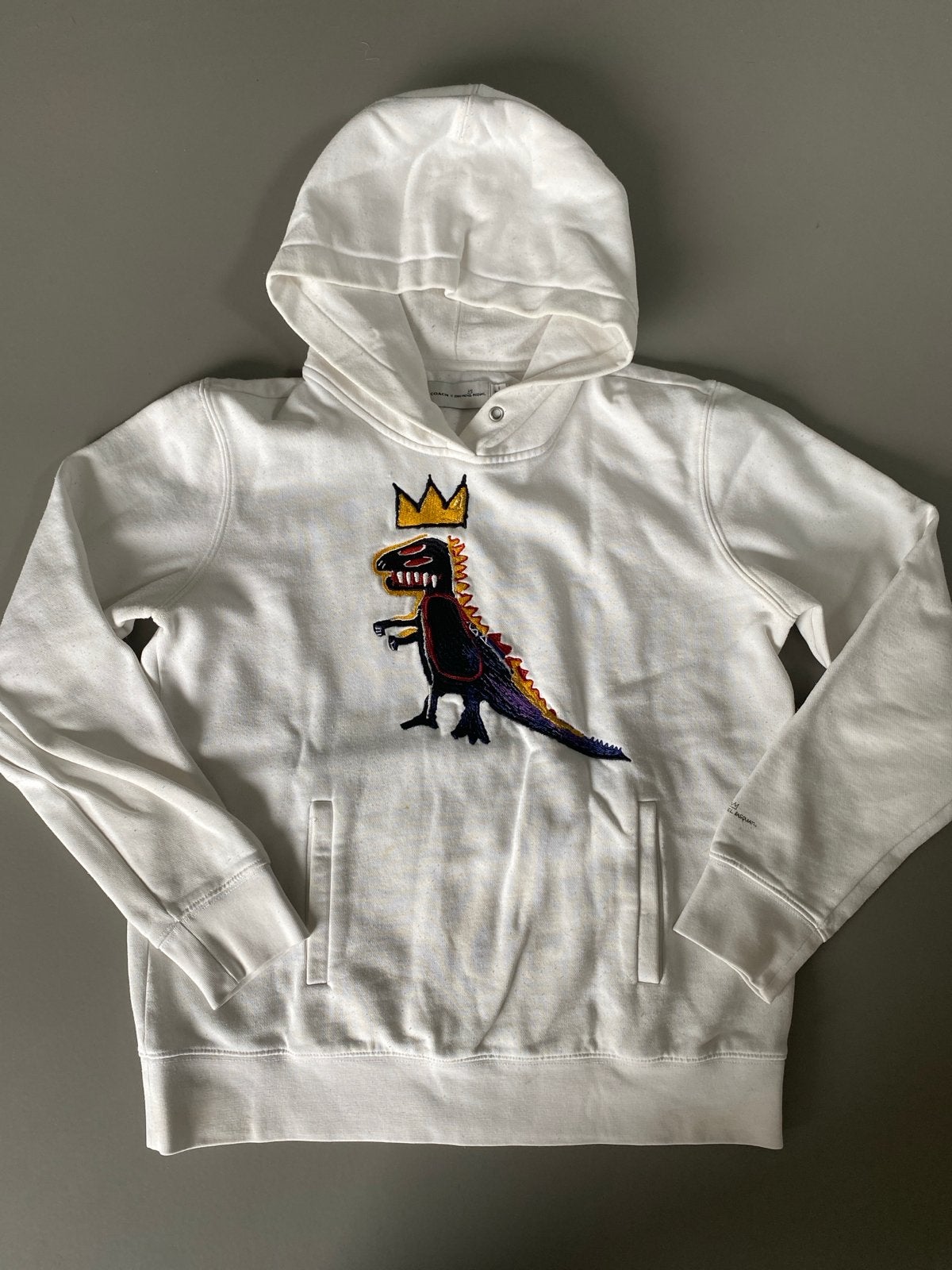 Coach x Basquiat Hoodie met dinosaurusprint, Ophalen of Verzenden, Gedragen, Maat 36 (S), Wit