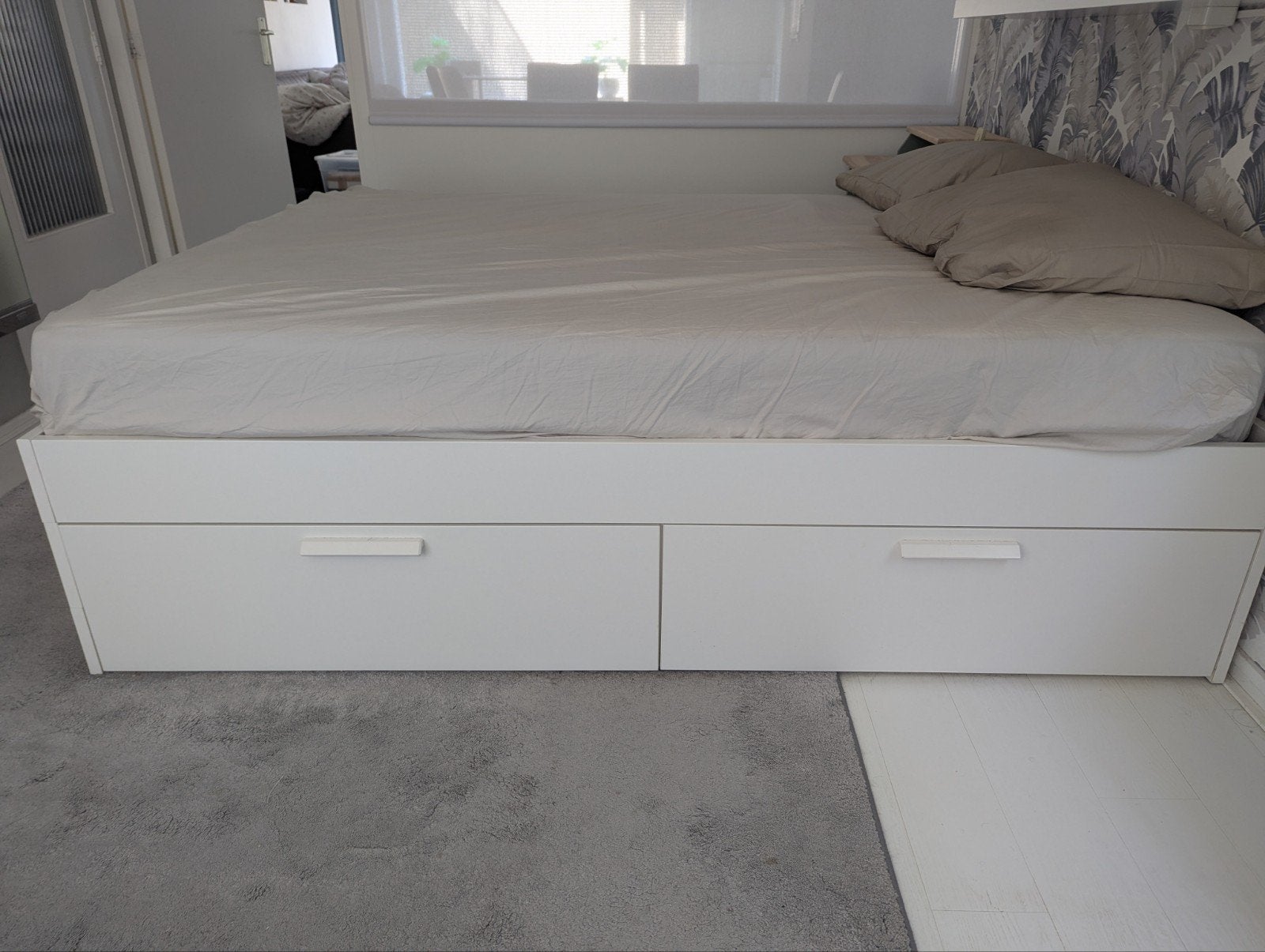 IKEA BRIMNES bed 140x200 met 4 lades en lattenbodem, Ophalen, Gebruikt, Wit, Tweepersoons