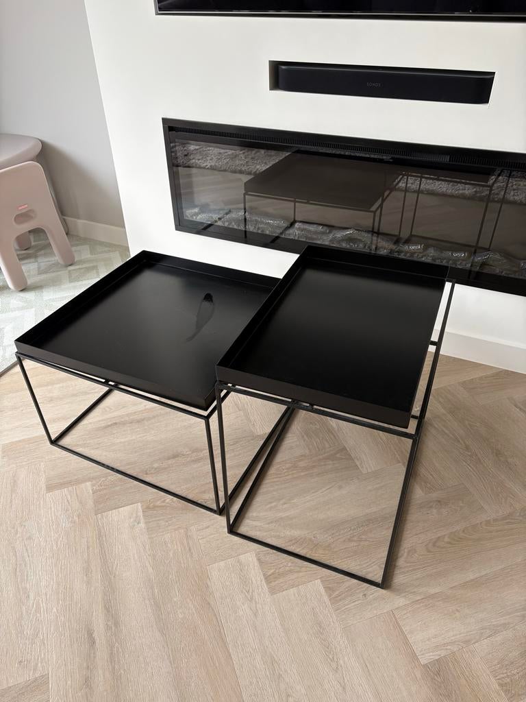Set van 2 zwarte salontafels, Huis en Inrichting, Tafels | Salontafels, Ophalen, Gebruikt, Vierkant, Metaal