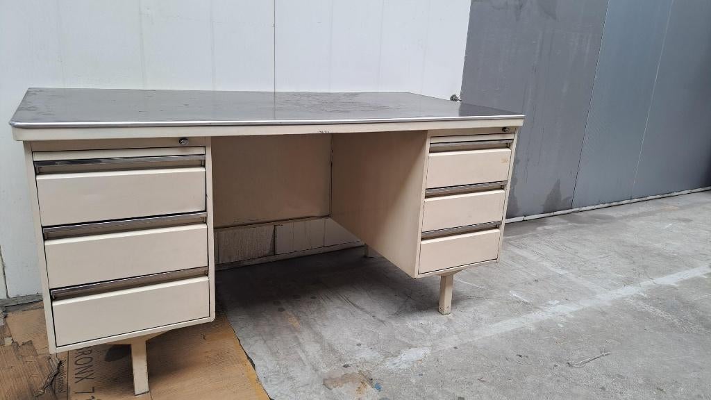Vintage stalen bureau met laden, Ophalen, Overige typen, Gebruikt, 175 cm