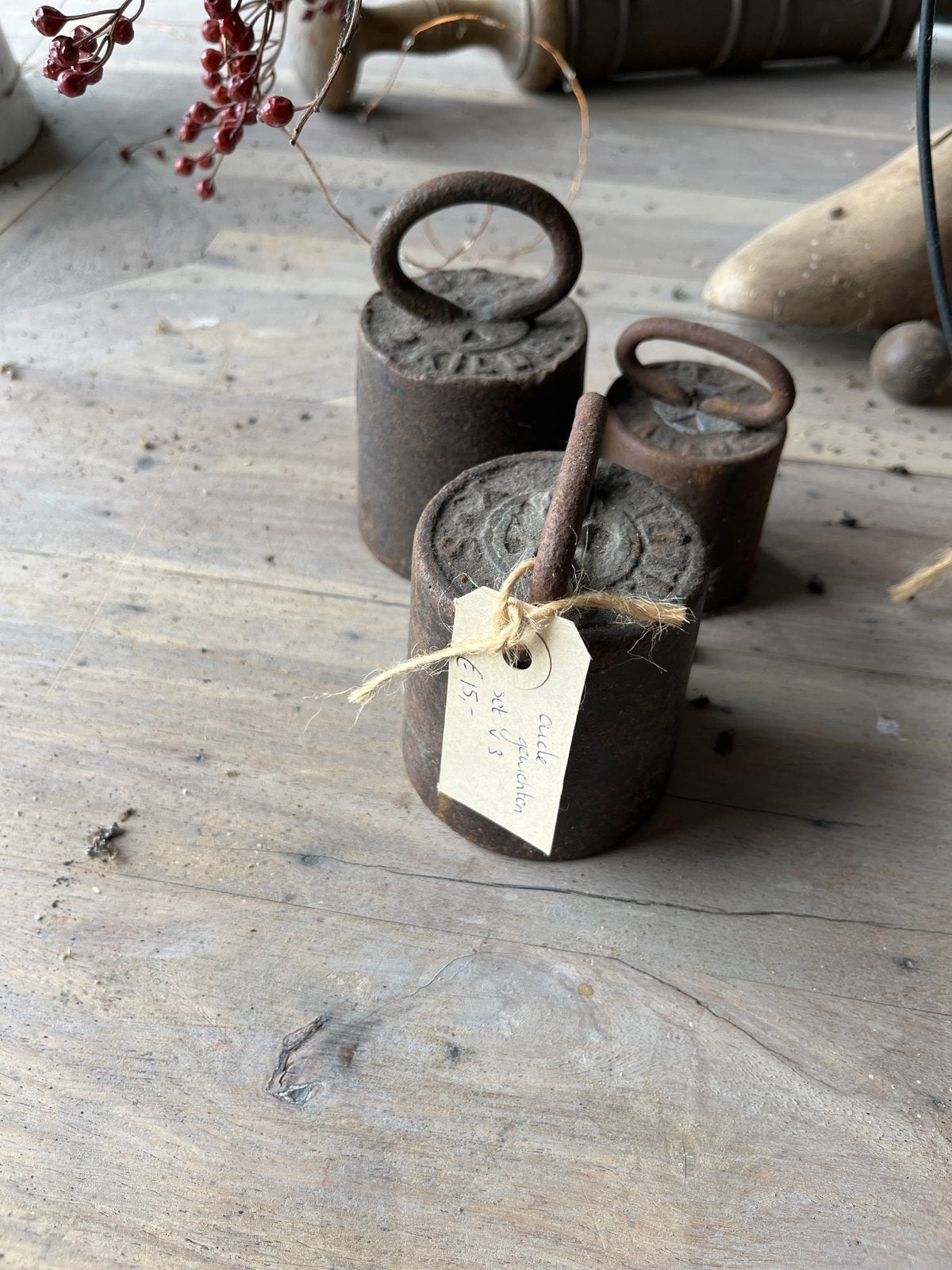 Antieke gietijzeren gewichten set - decoratief, Ophalen of Verzenden