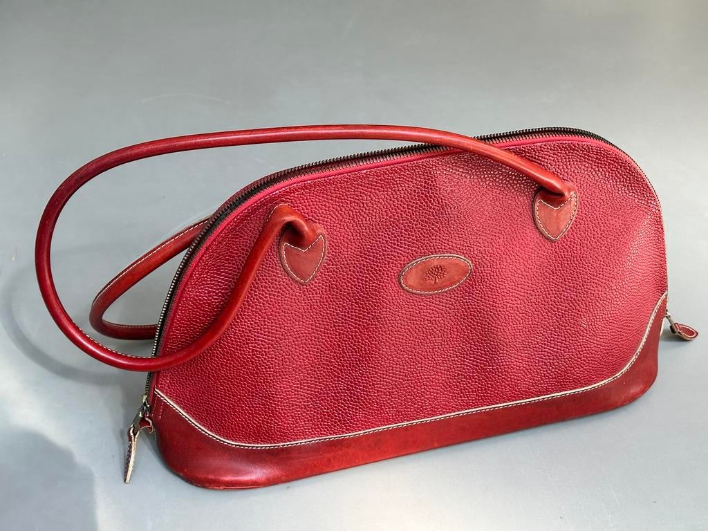 Mulberry Rode Damestas met Schotse Ruit Voering, Verzenden, Gebruikt, Rood, Handtas